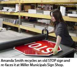 Recycling stop sign at Miller Municipal Sign Shop